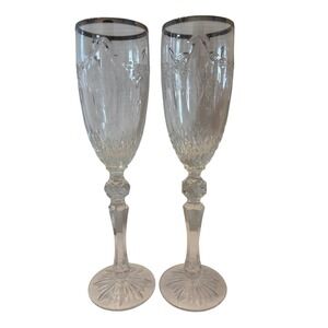 Waterford Crystal Flutes 2000 Millennium Etched Platinum Rim * READ notes